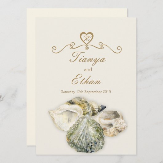Zeeslagers, huwelijksuitnodiging, ivoorcrème kaart (Voorkant / Achterkant)