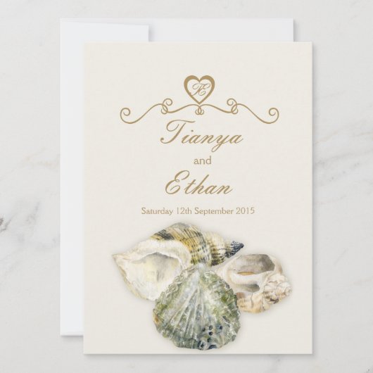 Zeeslagers, huwelijksuitnodiging, ivoorcrème kaart (Voorkant)