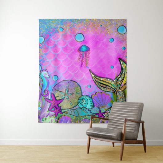 Zeeslagers onder het Zee Roze penselen Wandkleed (In situ)