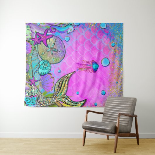 Zeeslagers onder het Zee Roze penselen Wandkleed (In Situ (horizontaal))