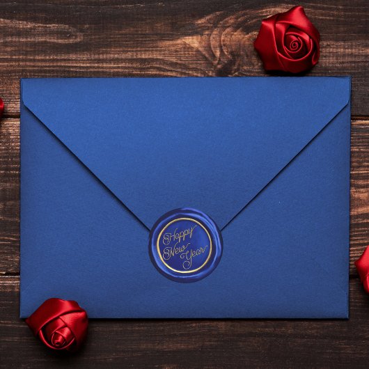 Zeeslagers van Navy Blue & Gold Happy New Year Wax Ronde Sticker