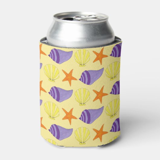 Zeeslagers Zeeschelpen Geel Paars Blikjeskoeler (Blikje Voorkant)
