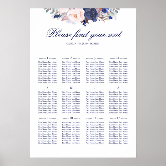 Zeeslagkaart voor marineslangen en Blush Wedding Poster (Voorkant)
