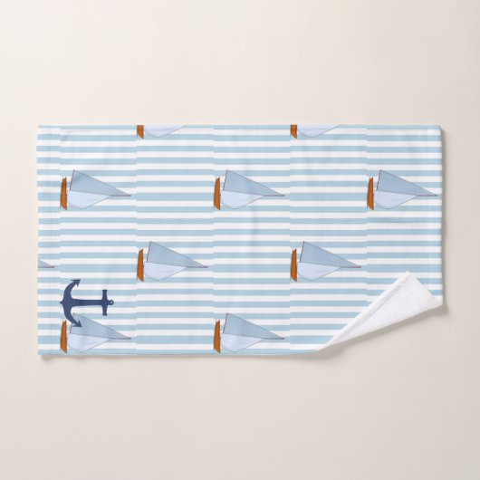 Zeeslagschip: witte en blauwe streep bad handdoek (Handdoek)