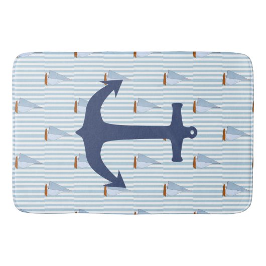 Zeeslagschip: witte en blauwe streep badmat (Voorkant)