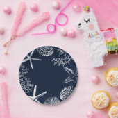 Zeeslagvis en zeeschelpen marinenblauw papieren bordje (Feest)