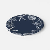 Zeeslagvis en zeeschelpen marinenblauw papieren bordje (Gekanteld)