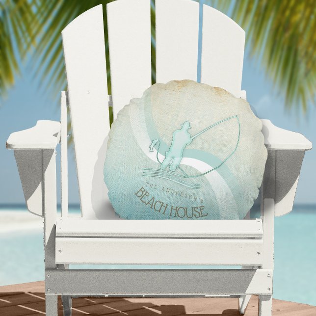 Zeeslagvisserij Aqua Blue ID623 Rond Kussen (Creator heeft geüpload)