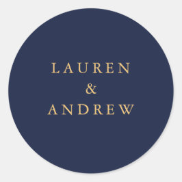 Zeeslagzegel van Navy Blue & Sunflower Gold Weddin Ronde Sticker
