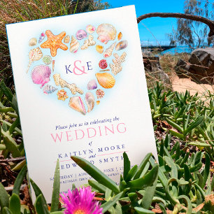 Zeesleepschelpen waterverf hart strand bruiloft ro kaart