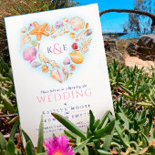 Zeesleepschelpen waterverf hart strand bruiloft ro kaart