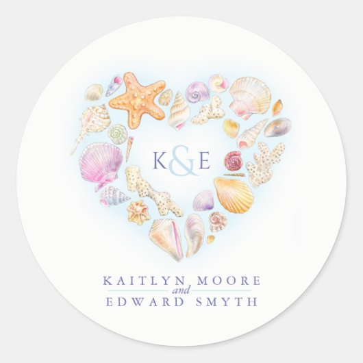 Zeesleepschelpen waterverf ronde sticker (Voorkant)