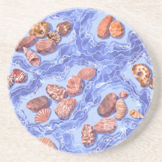 Zeesoep, golven, kieuwen zandsteen onderzetter (Voorkant)