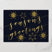 Zeesongroeten van Navy Gold Snowflakes Folie Feestdagenkaart (Voorkant)