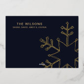 Zeesongroeten van Navy Gold Snowflakes Folie Feestdagenkaart (Achterkant)