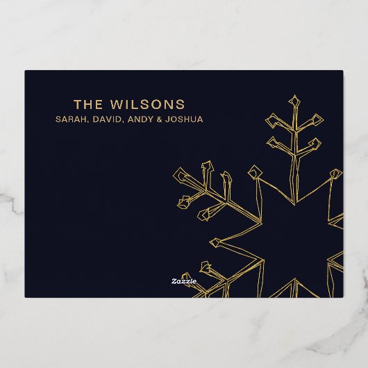 Zeesongroeten van Navy Gold Snowflakes Folie Feestdagenkaart (Achterkant)