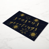 Zeesongroeten van Navy Gold Snowflakes Folie Feestdagenkaart (Gedraaid)