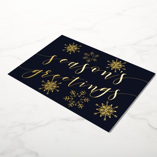 Zeesongroeten van Navy Gold Snowflakes Folie Feestdagenkaart (Gedraaid)