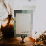 Zeesoortglas | Kaart tabelnummer<br><div class="desc">Uitstekende abstracte penseelstreken. Toes in het zand, golven die de kust kruipen, een warme zomerbries—deze combo heeft ons dagdromen van het leggen van zee! Zee glazen groenen en wazige neutralen creëer samen een kalme zomertrouwdag. Of het nu om zee of in de stad gaat, de gasten zullen zich ongetwijfeld geweldig...</div>