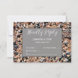 Zeesorkoraal zand en schelpen, modern strand, RSVP Bedankkaart