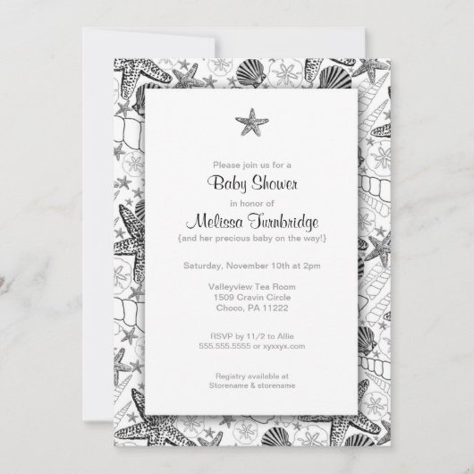 Zeesreepschelpen Slanvis Baby shower Invitae Kaart (Voorkant)