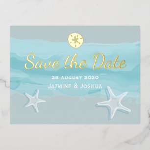 Zeester, aqua aquarel strand /save the date  folie uitnodiging briefkaart