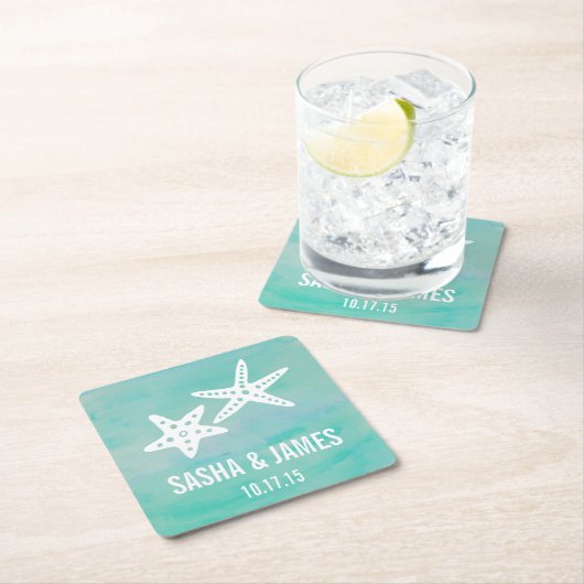 Zeester Aqua Beach Bruiloft Onderzetters (Insitu)