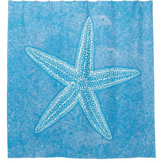 Zeester Aqua Blauw Douchegordijn (Voorkant)