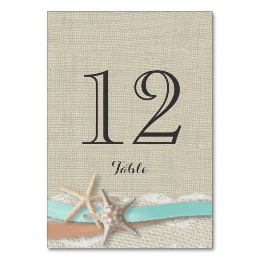 Zeester Aqua en Perzik Ribbon tafel nummer Kaart (Achterkant)