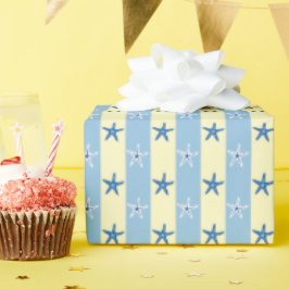 Zeester Blauw en Boter Geel Strepen Naadloos Cadeaupapier
