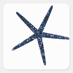 Zeester Blauw Glitter Glans Patroon Vieringen Vierkante Sticker
