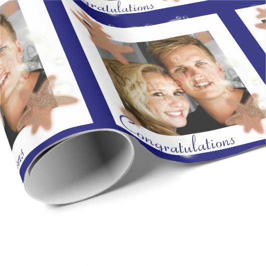 Zeester blauw sinaasappel strand bruiloft cadeaupapier (Rol Hoek)