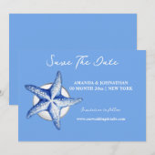 Zeester blauw wit elegant save the date (Voorkant / Achterkant)