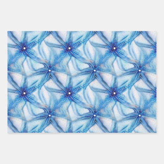 Zeester blauw wit naadloos strandpatroon inpakpapier vel (Voorkant)