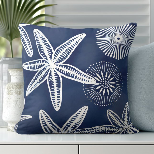 Zeester Blauw Wit Sierkussen (Elevate Your Décor: Discover our Elegant Coastal Starfish Throw Pillows in Blue & White)