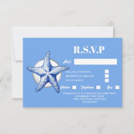 Zeester blauw wit strand kustreactie luxe RSVP kaartje