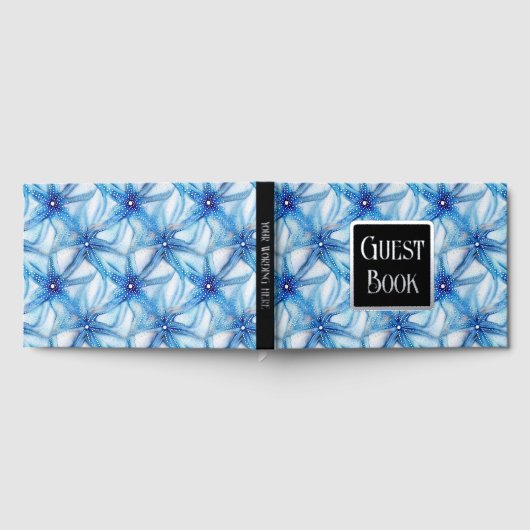 Zeester blauw wit waterverf strandpatroon folie gastenboek (Volledig)