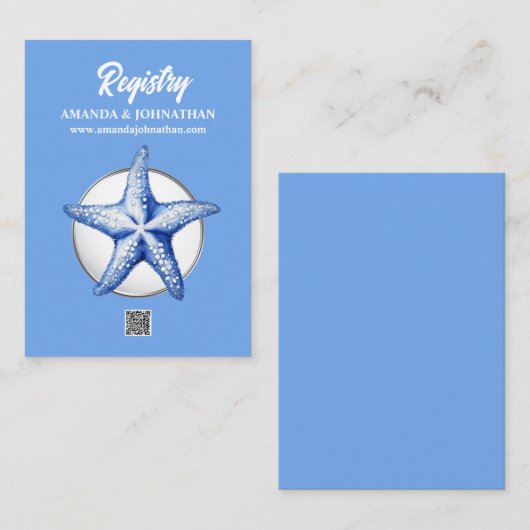 Zeester blauw wit zilver nautische chique register informatiekaartje (Voorkant / Achterkant)