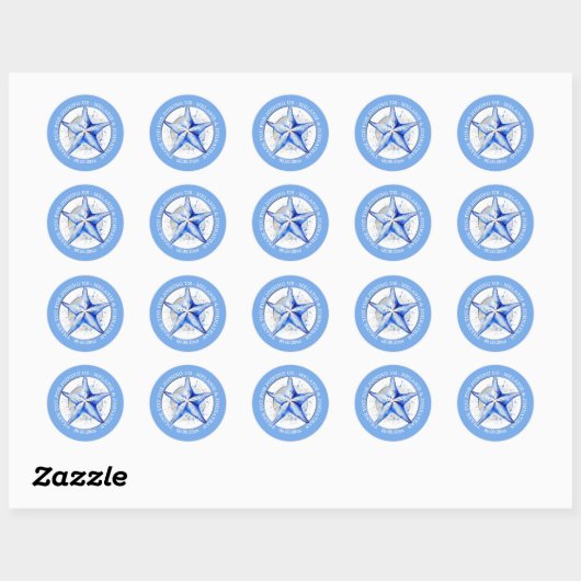 Zeester blauw witte ronde elegante strand bruiloft ronde sticker (Vel)