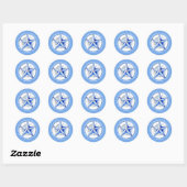 Zeester blauw witte ronde elegante strand bruiloft sticker (Vel)