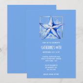 Zeester blauw zilver wit strand thema verjaardag kaart (Voorkant / Achterkant)