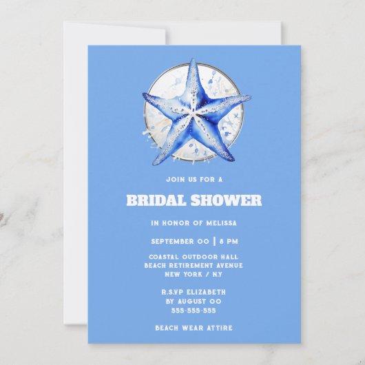 Zeester blauw zilverwit strand vrijgezellenfeest kaart (Voorkant)