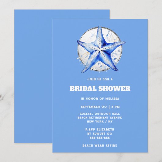 Zeester blauw zilverwit strand vrijgezellenfeest kaart (Voorkant / Achterkant)