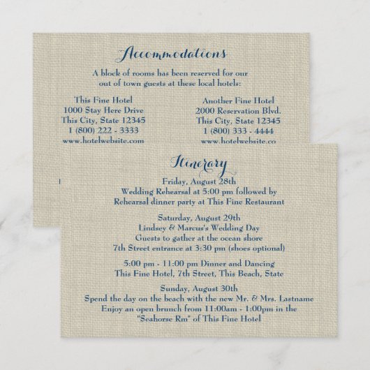 Zeester Blauwe Hydrangea Bruiloft Trouwroute Informatiekaartje (Voorkant / Achterkant)