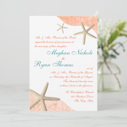 Zeester bruiloft Tropisch Sinaasappel Kaart (Staand voorkant)