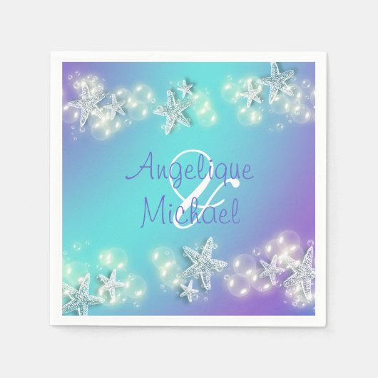 Zeester bubbels blauw paarse witte koppels namen servet (Voorkant)