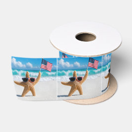 Zeester die de Amerikaanse vlag zwaait Satijnen Lint