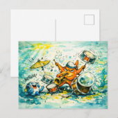 Zeester die drums en trompet speelt briefkaart (Voorkant / Achterkant)