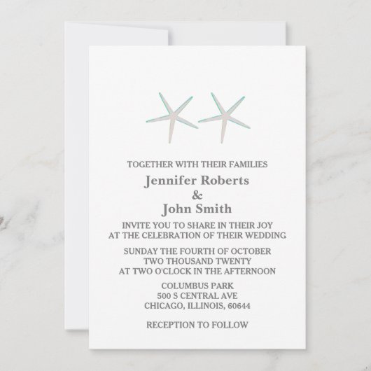 Zeester Elegant Grijs Blauwgroen Wit Nautische Bru Kaart (Voorkant)