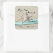 Zeester en Aqua Lint Vierkante Sticker (Tas)